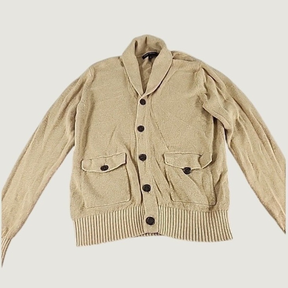 Banana Republic Men's Shawl Collar Cardigan Sweater Small Oatmeal Button Pocket